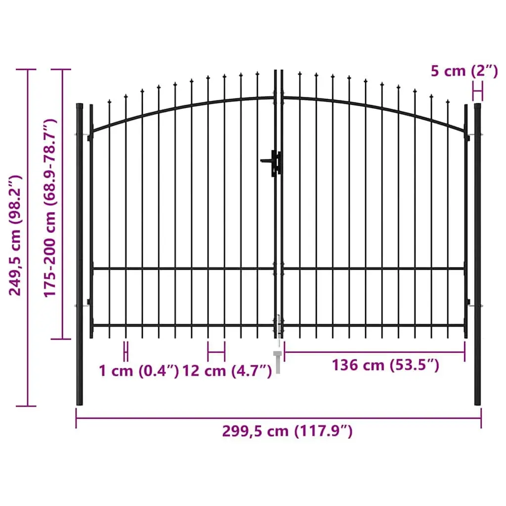 Double Door Garden Gate Security Barrier 2995 x 2495 cm Black Steel