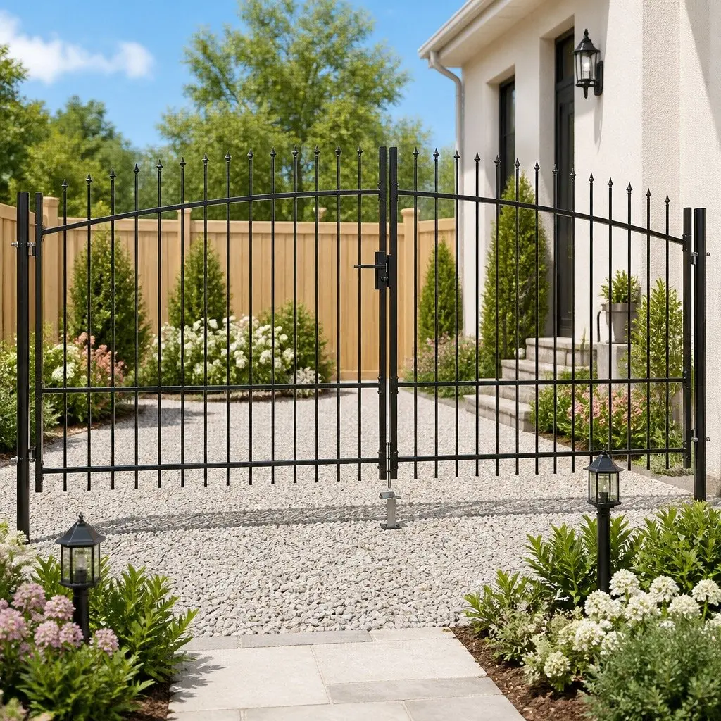 Double Door Fence Gate Garden Barrier 400x224.5cm Black