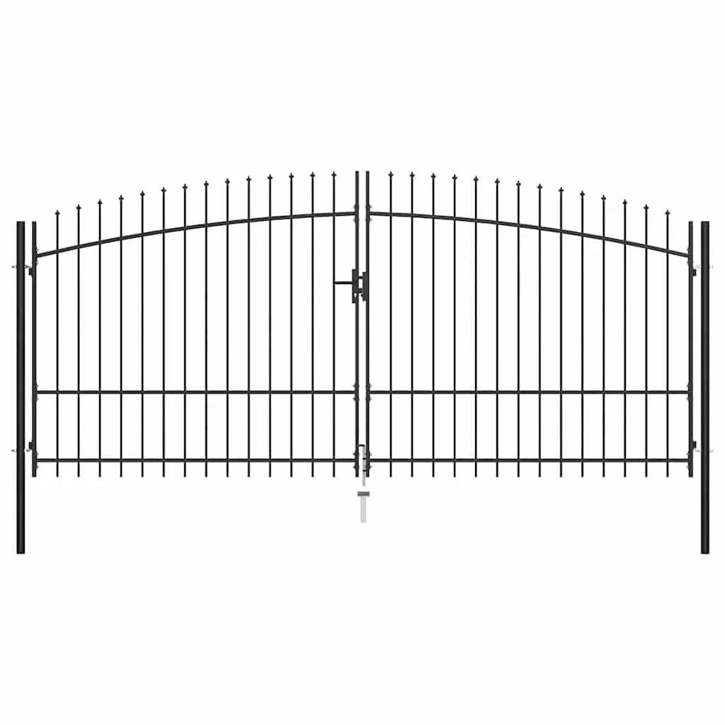 Double Door Fence Gate Garden Barrier 400x224.5cm Black