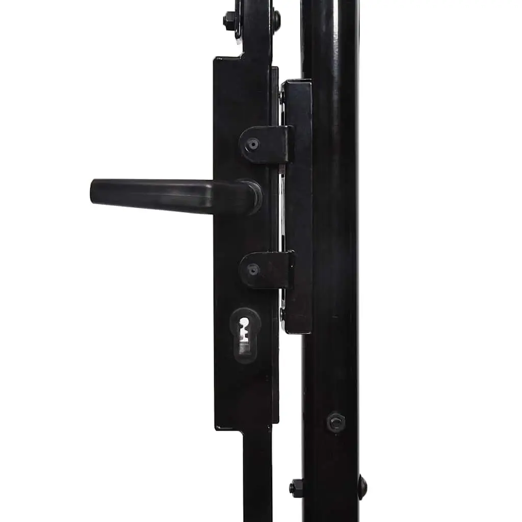 Double Door Fence Gate Garden Barrier 400x224.5cm Black