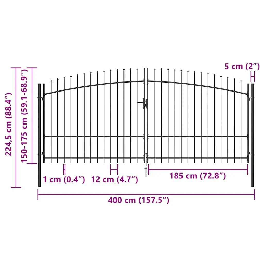 Double Door Fence Gate Garden Barrier 400x224.5cm Black