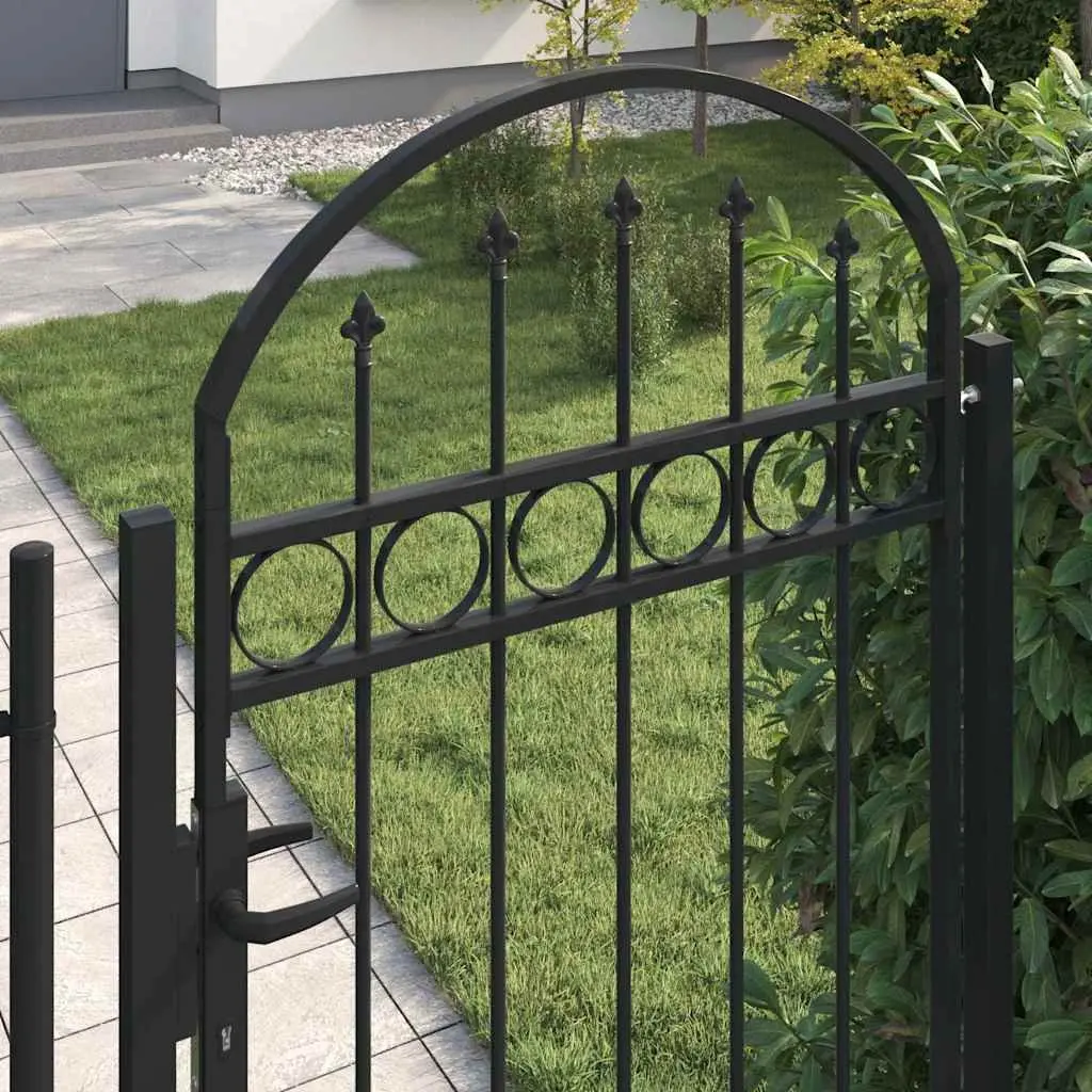 Garden Gate Arched Top 105x170 cm Black Steel Fence Entry Gate with Posts