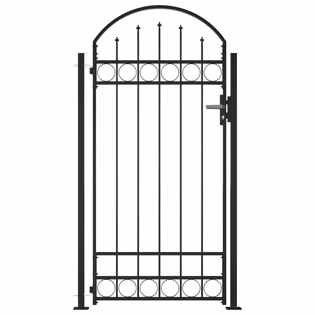 Garden Gate Arched Top 105x170 cm Black Steel Fence Entry Gate with Posts