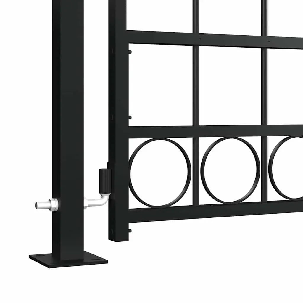 Garden Gate Arched Top 105x170 cm Black Steel Fence Entry Gate with Posts