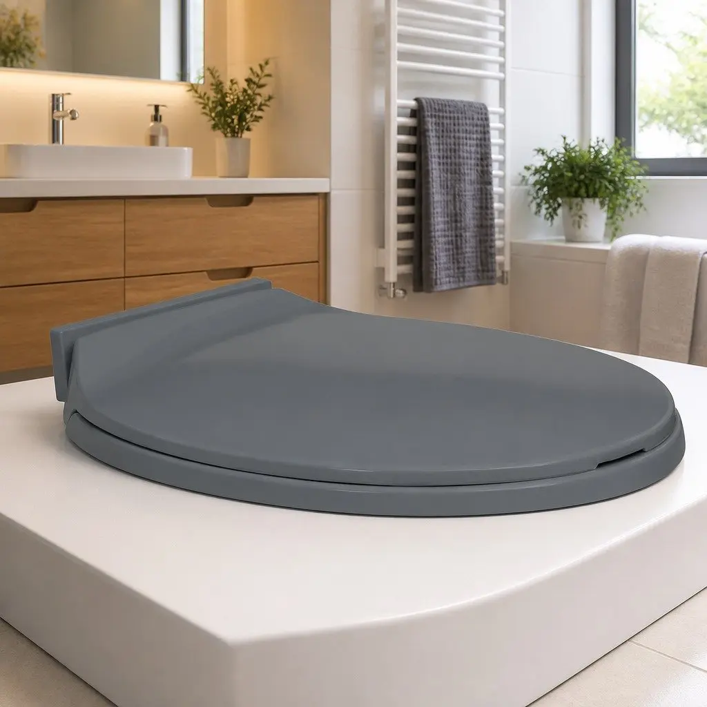 Toilet Seat Grey Oval Soft-Close Standard Bowl Top Mount Quick Install