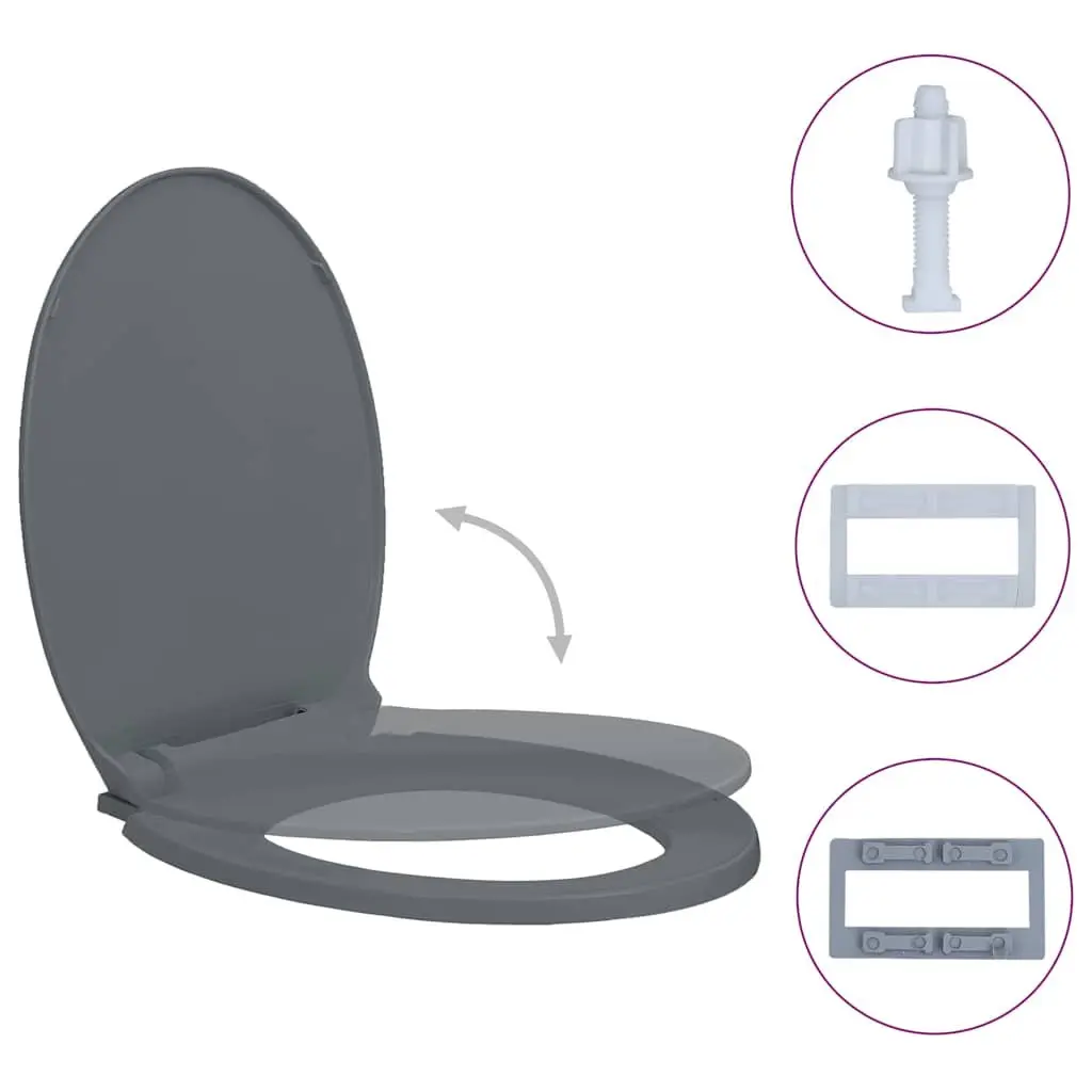 Toilet Seat Grey Oval Soft-Close Standard Bowl Top Mount Quick Install