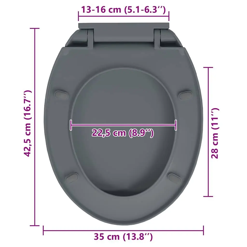 Toilet Seat Grey Oval Soft-Close Standard Bowl Top Mount Quick Install