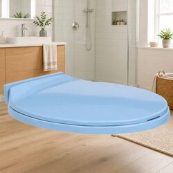 Soft-Close Toilet Seat Blue Oval Standard Bowl Bathroom Fixture Slow Close Hinge