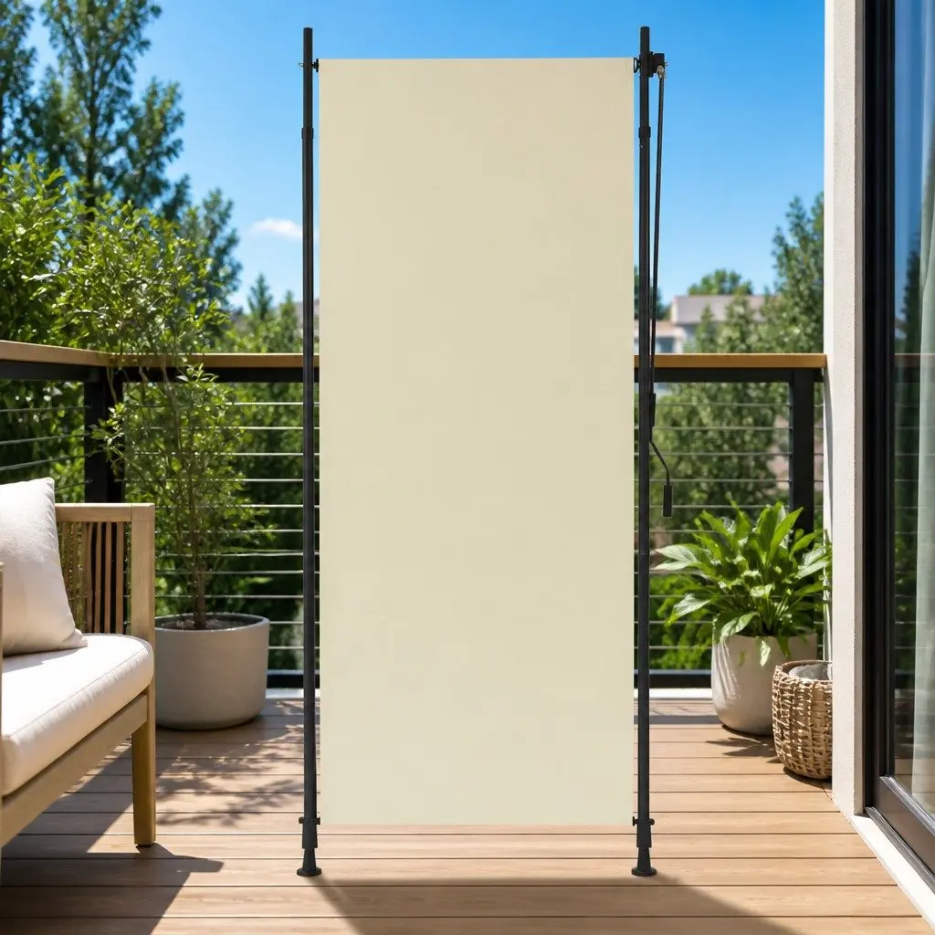 Outdoor Roller Blind Privacy Shade 100x270 cm Cream