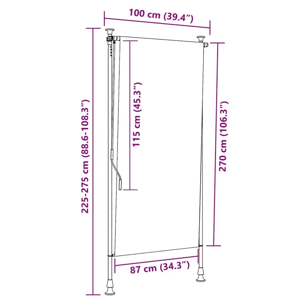 Outdoor Roller Blind Privacy Shade 100x270 cm Cream