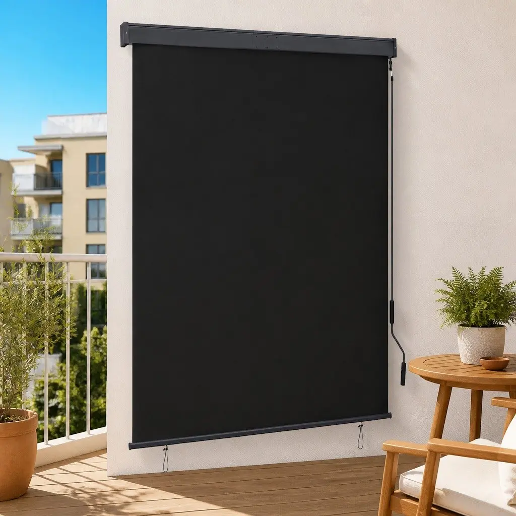 Outdoor Roller Blind Hand Crank 140x250cm Anthracite Patio Garden Balcony Shade