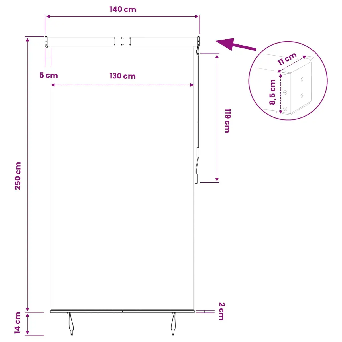 Outdoor Roller Blind Hand Crank 140x250cm Anthracite Patio Garden Balcony Shade