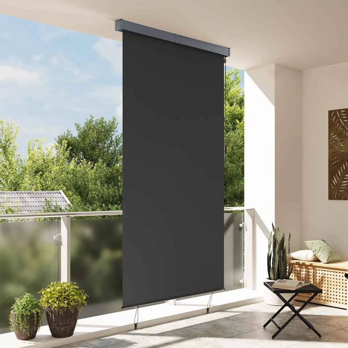 Outdoor Roller Blind Hand Crank 140x250cm Anthracite Patio Garden Balcony Shade