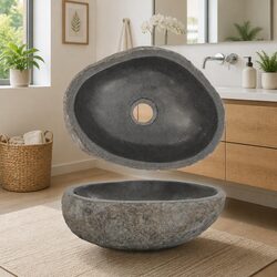 Oval River Stone Bathroom Basin Sink Natural Wash Bowl Anthracite Vanity