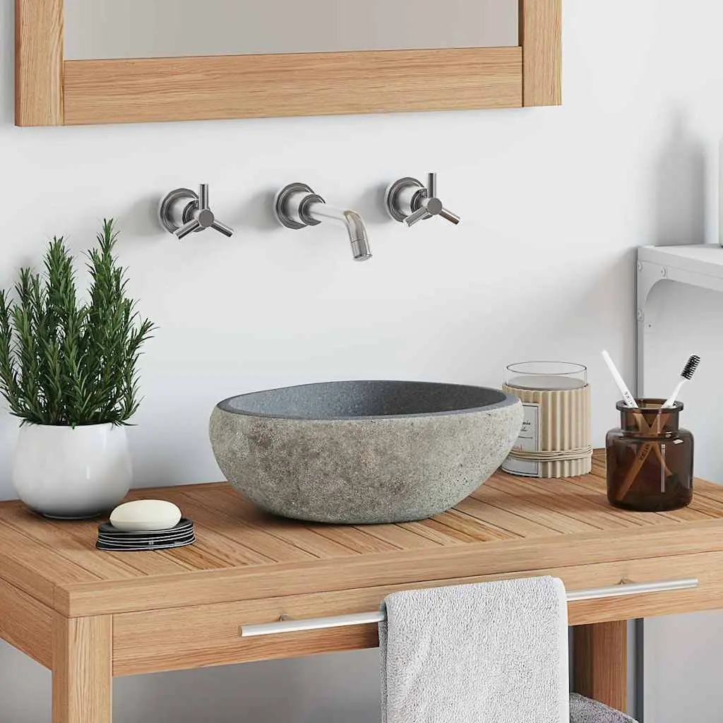 Oval River Stone Bathroom Basin Sink Natural Wash Bowl Anthracite Vanity