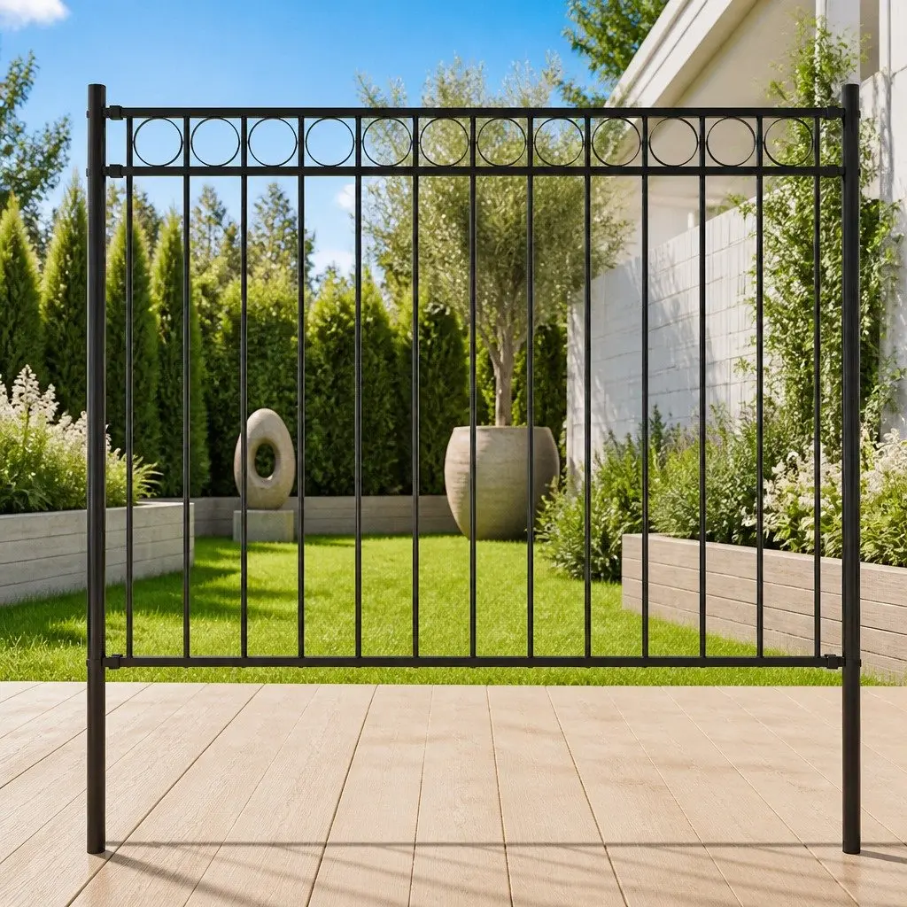 Steel Garden Fence Panel Security 1.81 x 1.2 m Black