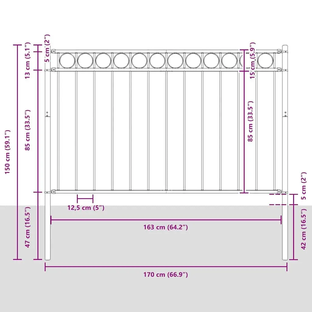 Steel Garden Fence Panel Security 1.81 x 1.2 m Black