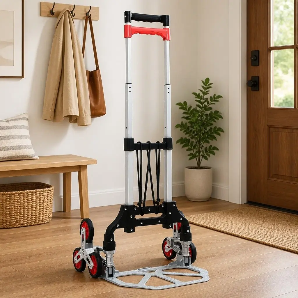 Foldable Stair Climbing Cart Portable Hand Trolley 70kg Capacity Adjustable Handle Black
