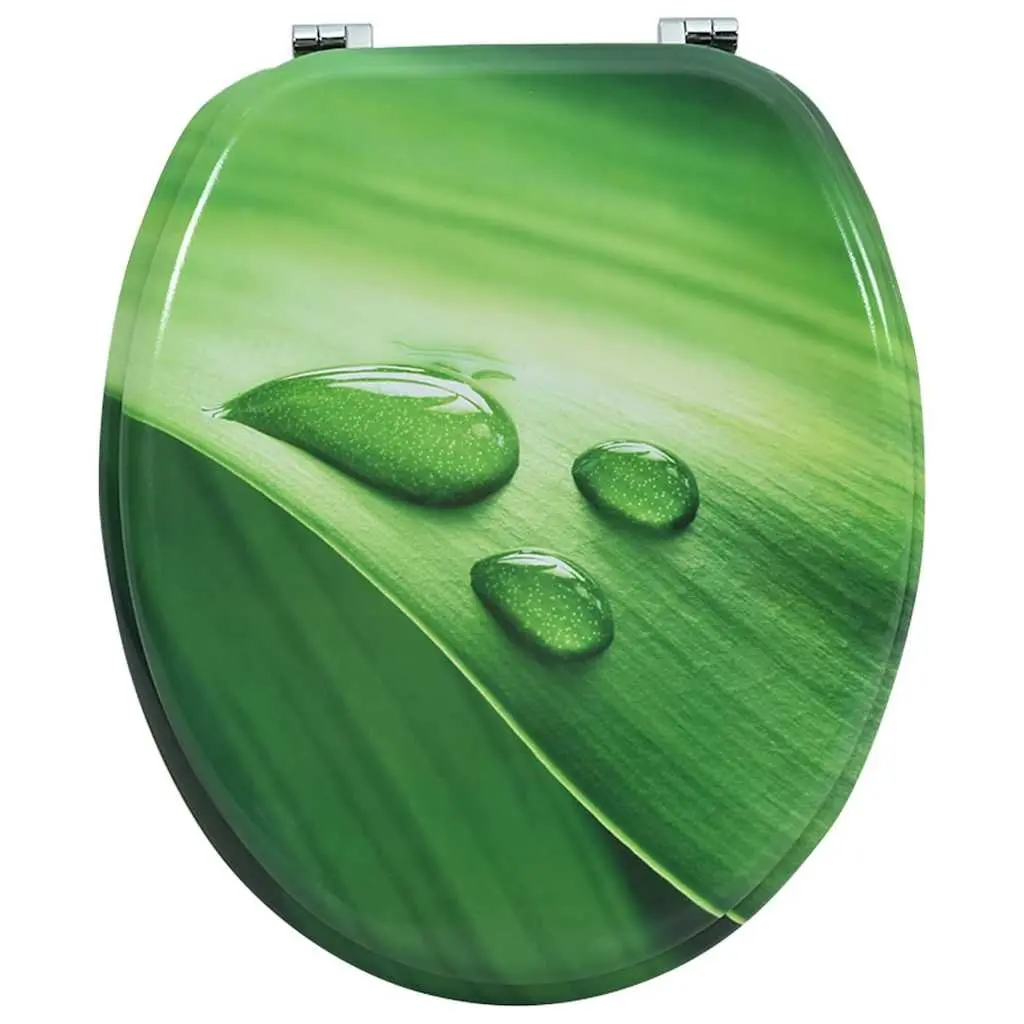 Toilet Seat with Lid Green Water Drop Design Adjustable Hinges Bathroom Fixture