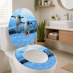 Durable Toilet Seat with Lid – Penguin Design