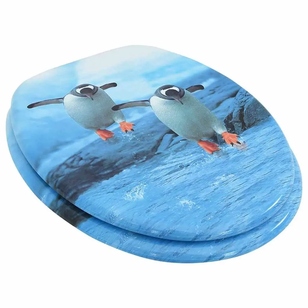Toilet Seat with Lid Penguin Design Multicolour Bathroom Fixture Adjustable