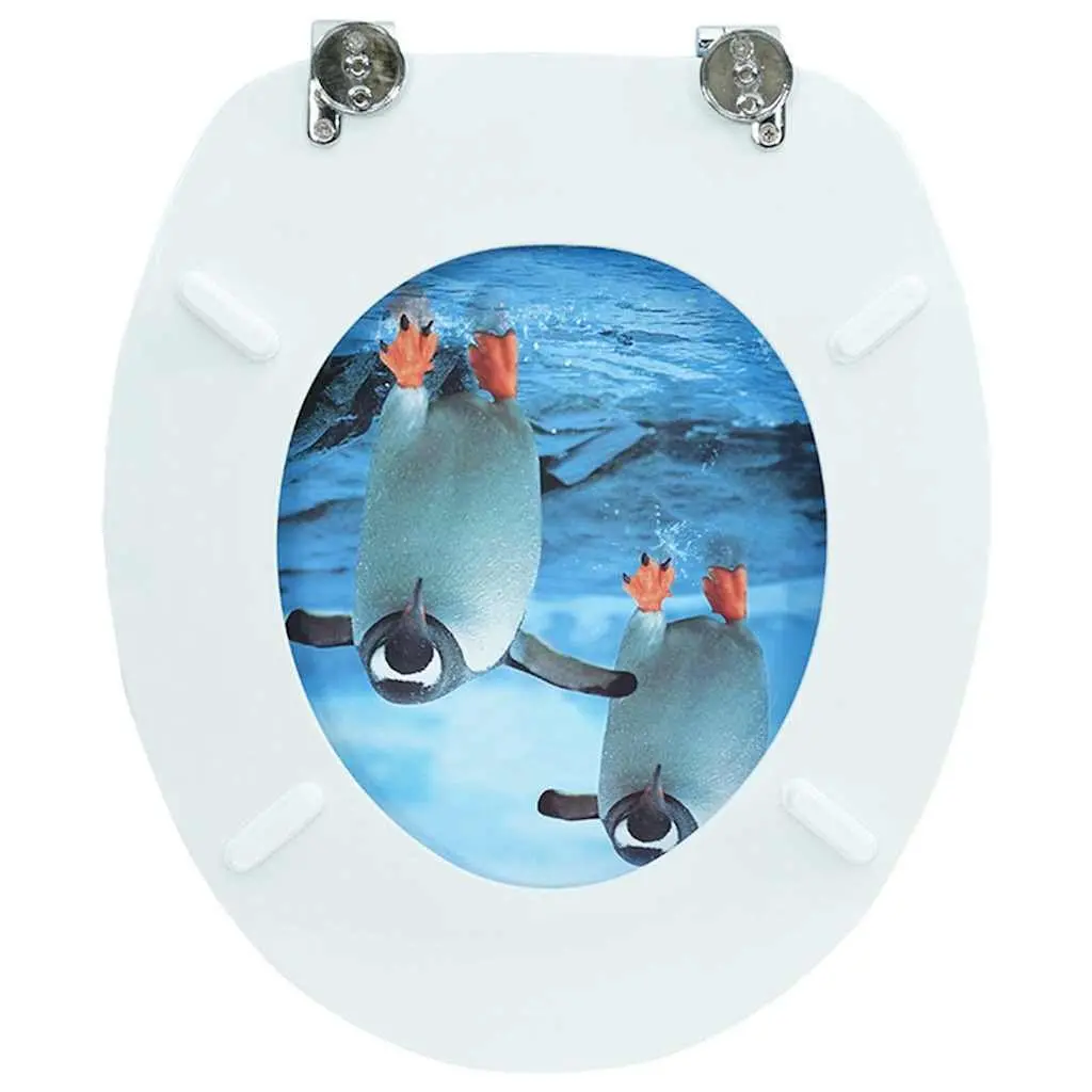 Toilet Seat with Lid Penguin Design Multicolour Bathroom Fixture Adjustable