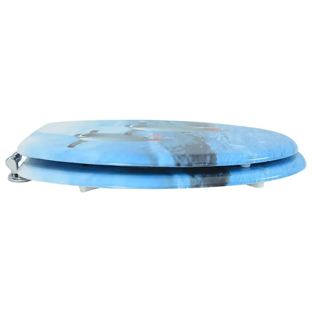 Toilet Seat with Lid Penguin Design Multicolour Bathroom Fixture Adjustable