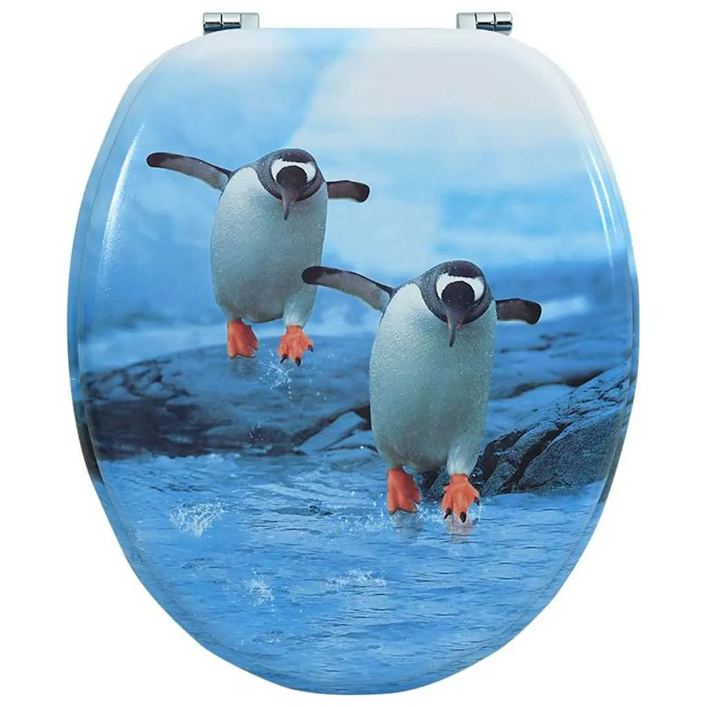 Toilet Seat with Lid Penguin Design Multicolour Bathroom Fixture Adjustable