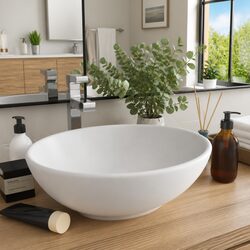 Oval Ceramic Bathroom Basin White Matt 40x33 cm Countertop Wash Sink Fixture