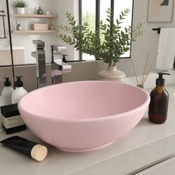 Oval Ceramic Bathroom Basin 40x33 cm Matt Pink Luxury Wash Sink Countertop
