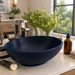 Elegant Oval Dark Blue Ceramic Wash Basin - 40x33 cm