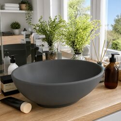 Reliable Grey Matt Oval Sink for Bathrooms 40x33 cm