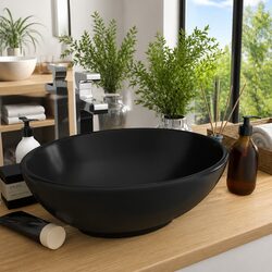 Oval Ceramic Bathroom Basin Countertop Wash Bowl Matt Black 40x33cm Modern