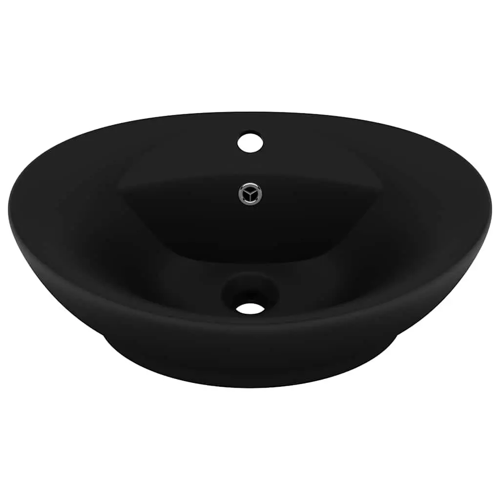 Oval Ceramic Basin Bathroom Sink Matt Black Washbasin Overflow 58.5 x 39 cm