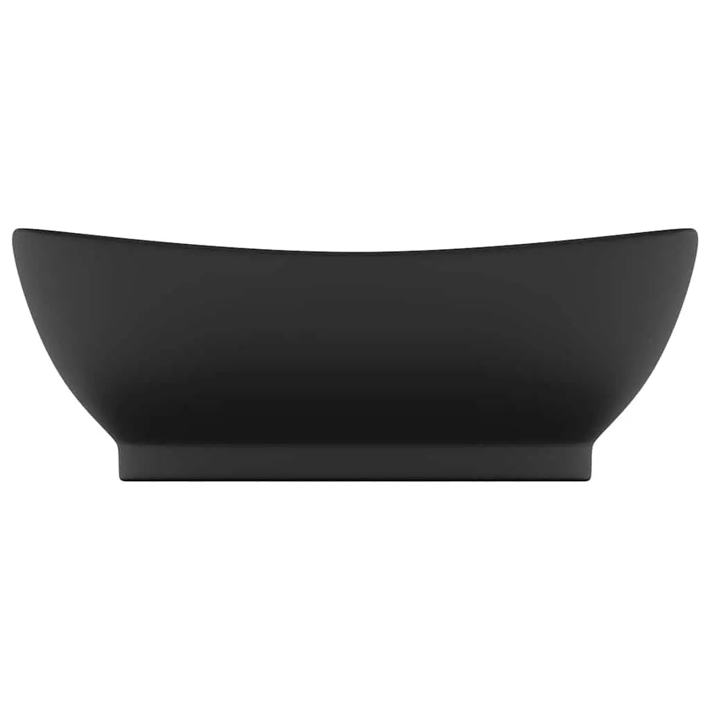 Oval Ceramic Basin Bathroom Sink Matt Black Washbasin Overflow 58.5 x 39 cm