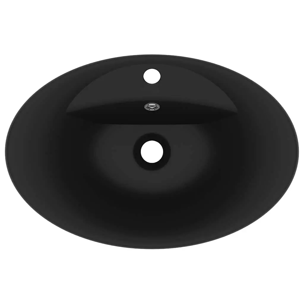 Oval Ceramic Basin Bathroom Sink Matt Black Washbasin Overflow 58.5 x 39 cm