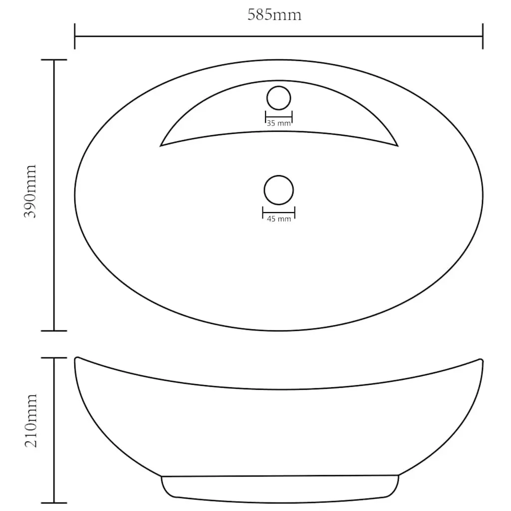 Oval Ceramic Basin Bathroom Sink Matt Black Washbasin Overflow 58.5 x 39 cm