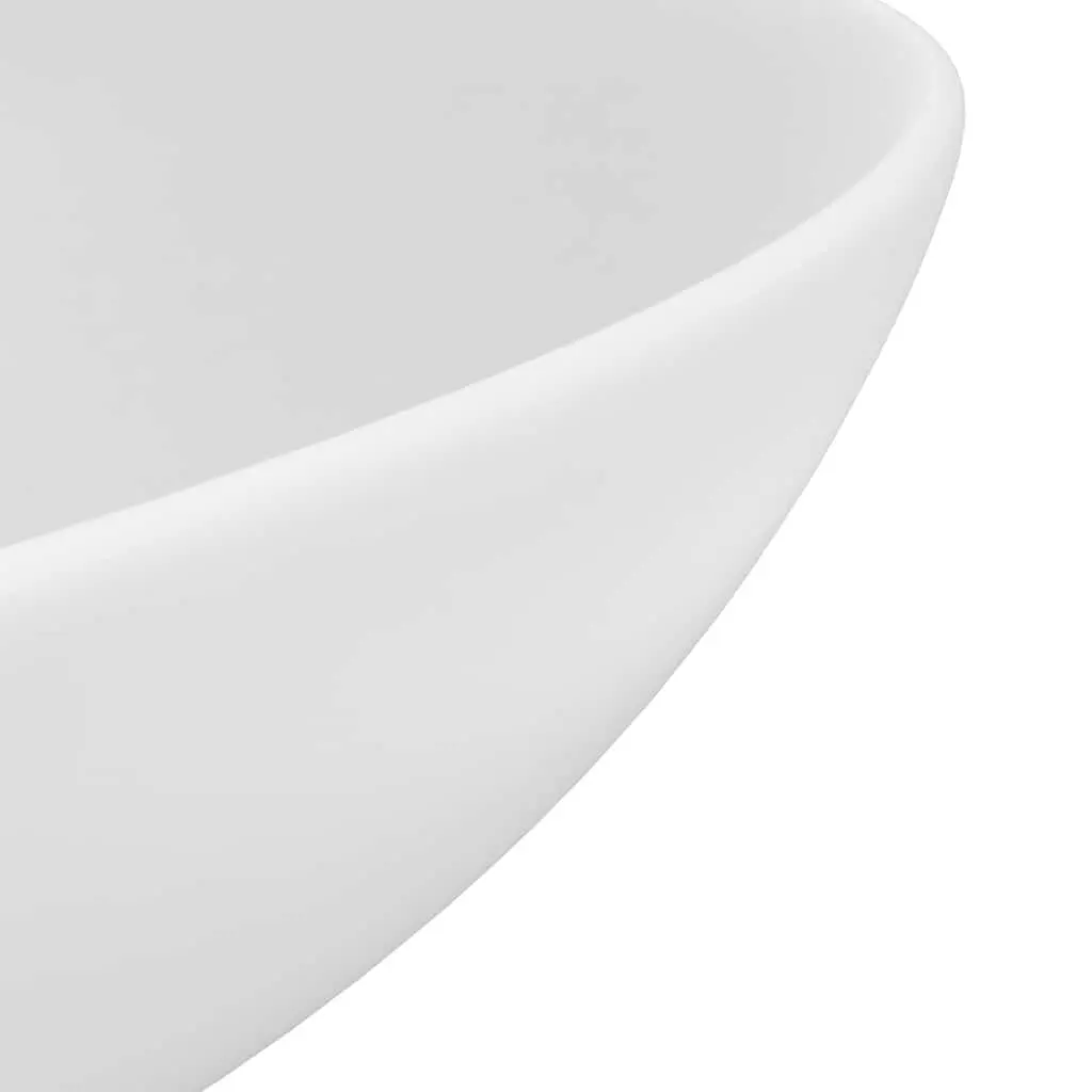 Round Ceramic Bathroom Basin Sink Matt White Above Counter Mount Vessel