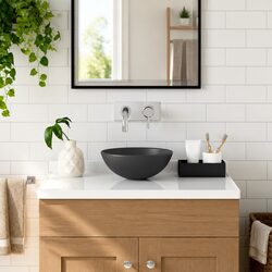 Round Bathroom Basin Ceramic Grey Above Counter Mount Vessel Sink Modern Decor