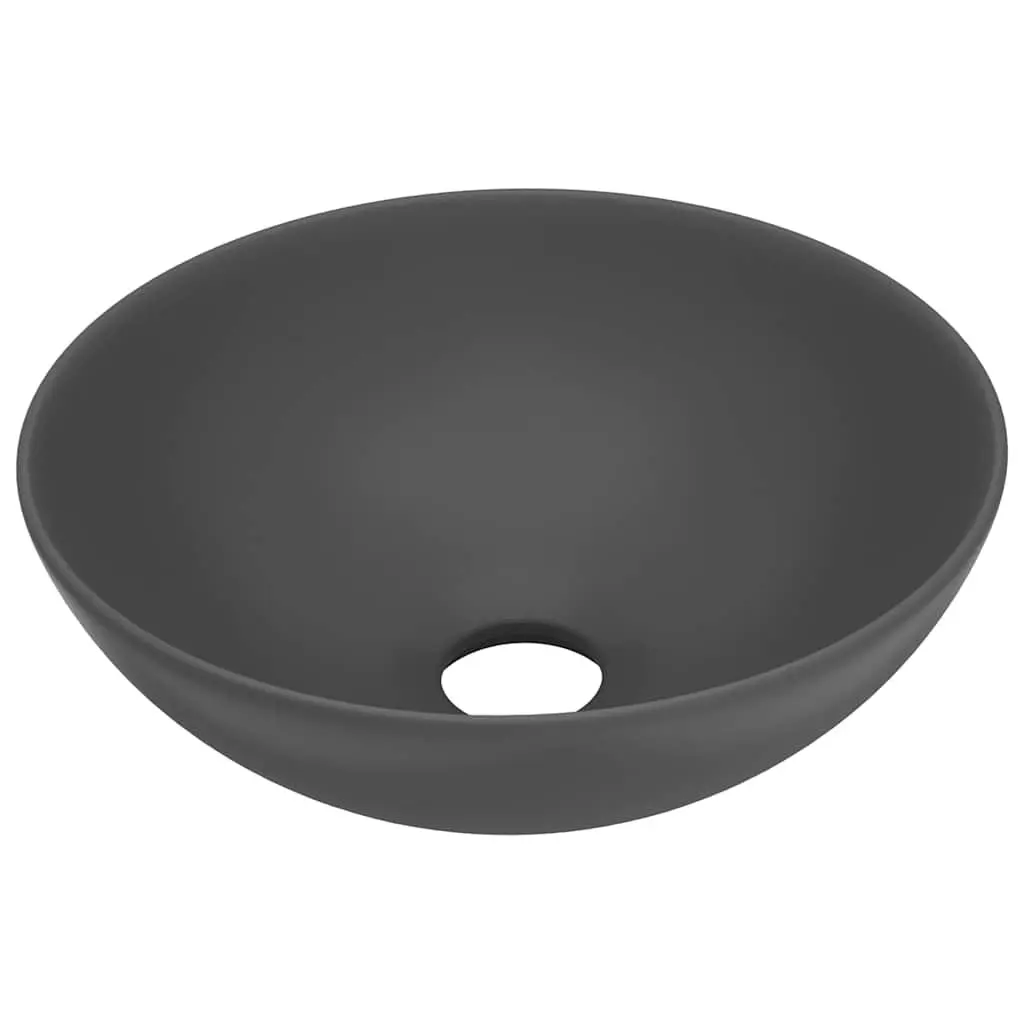 Round Bathroom Basin Ceramic Grey Above Counter Mount Vessel Sink Modern Decor