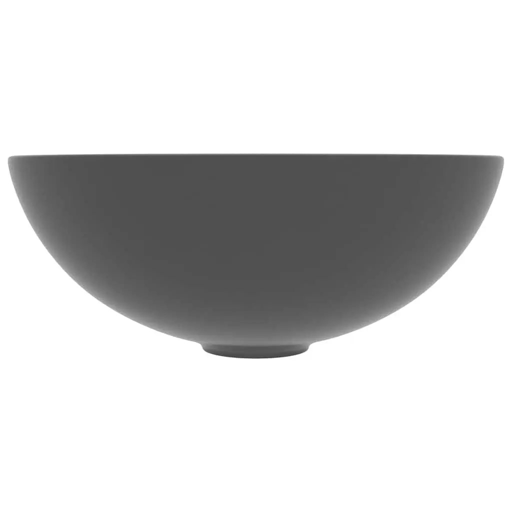 Round Bathroom Basin Ceramic Grey Above Counter Mount Vessel Sink Modern Decor
