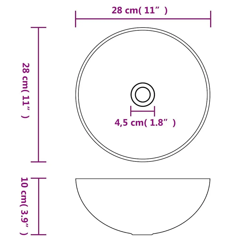 Round Bathroom Basin Ceramic Grey Above Counter Mount Vessel Sink Modern Decor