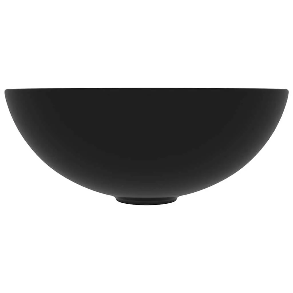 Round Ceramic Bathroom Basin Matt Black Above Counter Mount Sink Vessel Bowl