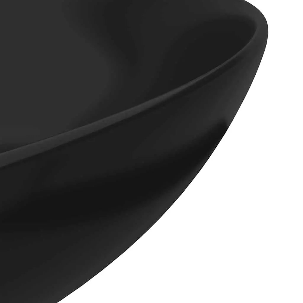 Round Ceramic Bathroom Basin Matt Black Above Counter Mount Sink Vessel Bowl