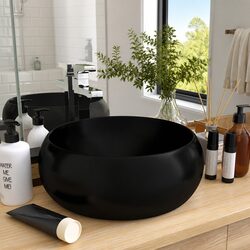 Round Ceramic Bathroom Basin Wash Sink Matt Black 40cm Counter Top Vessel