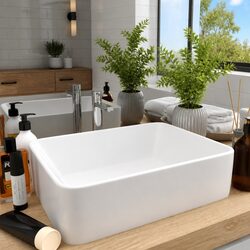 Ceramic Wash Basin Matt White Rectangular Bathroom Sink Vessel 41x30x12cm