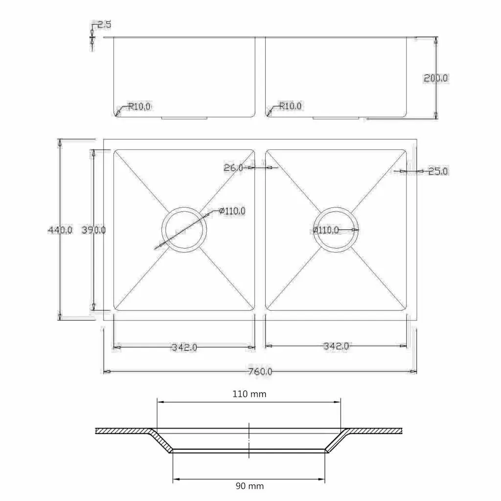 Double Bowl Kitchen Sink in Stainless Steel