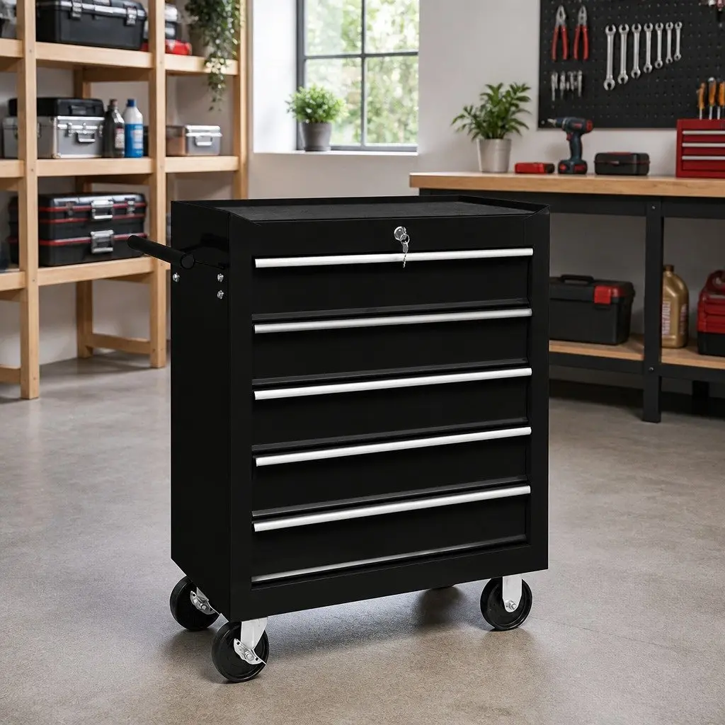 Workshop Tool Trolley Organiser 5 Drawers Blue