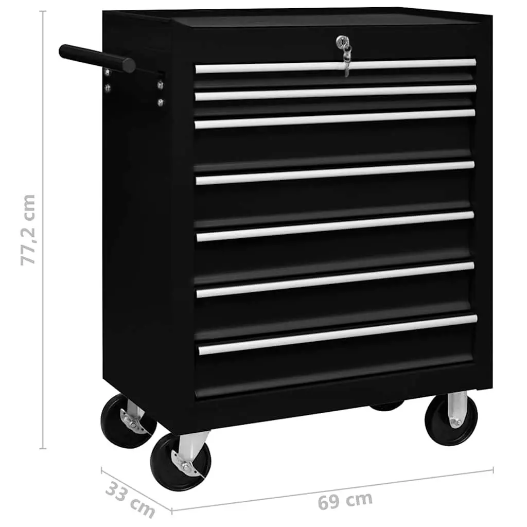 Workshop Tool Trolley Storage Organiser 7 Drawers Blue