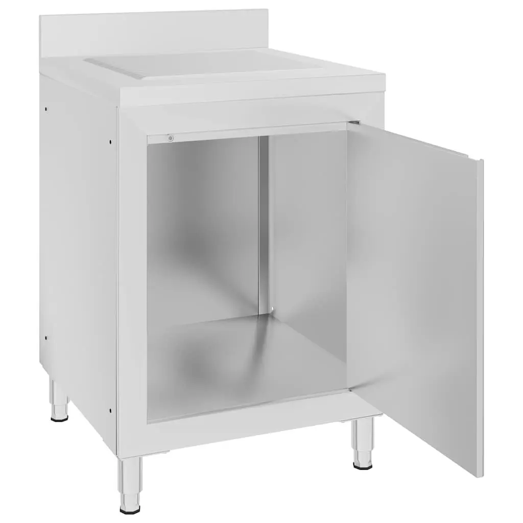 Commercial Kitchen Cabinet Drainboard Stainless Steel Work Table 60 x 60 x 96 cm